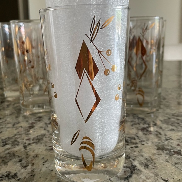 *SET OF TWELVE* MCM 24KT GOLD ATOMIC DIAMONDS & CHERRIES Tall Glasses - Picture 2 of 8